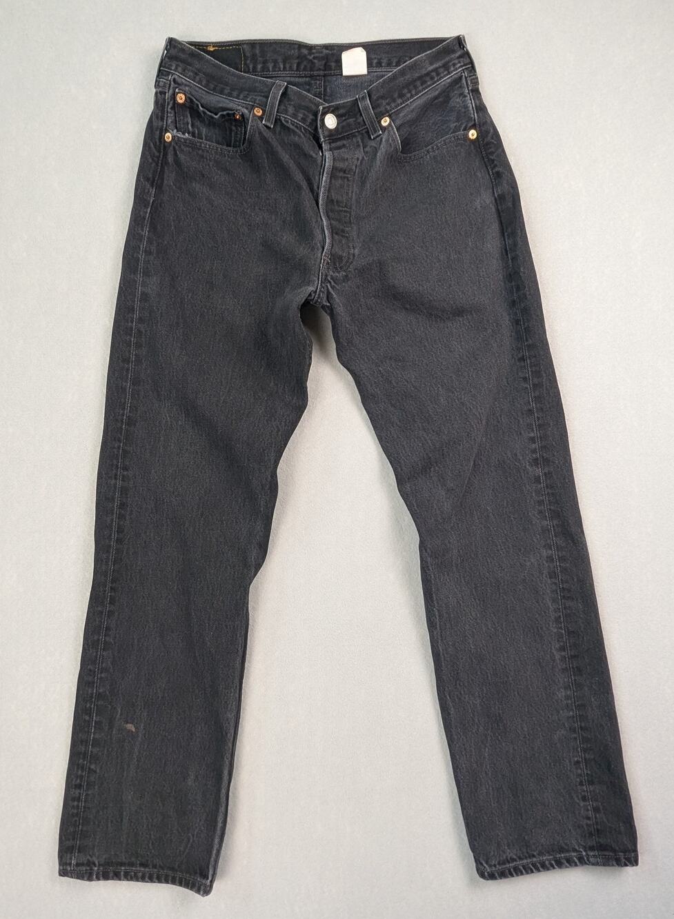 Vintage Y2K 2000 Levis 501 Faded Black Charcoal Denim Jeans W32 L30 Mexico
